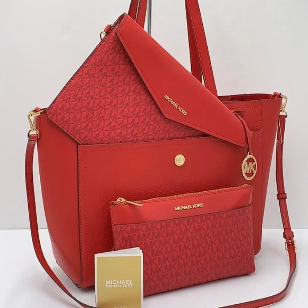 Michael Kors Maisie Large Pebbled Leather 3-in-1 Tote Bag Flame multi color